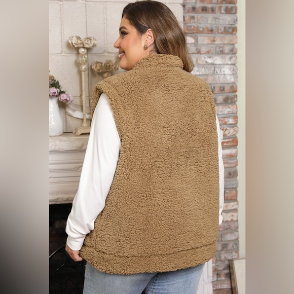 Plus Size Collared Neck Open Front Sweater Vest - Picture 4 of 4